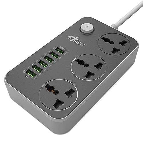 Hulker Extension Lead with USB Ports 3 Way Outlets 6 USB Ports Surge Protection Power Strip Sold by BEKHOM GLOBAL FBA