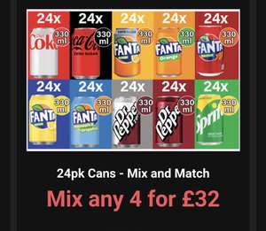 4 x 24 Pack Cans - Coke zero / Diet Coke / Sprite / Dr Pepper / Fanta - 96 cans total