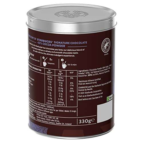Starbucks Signature Chocolate 42% Cocoa Powder, 330g - £2.25 @ Amazon