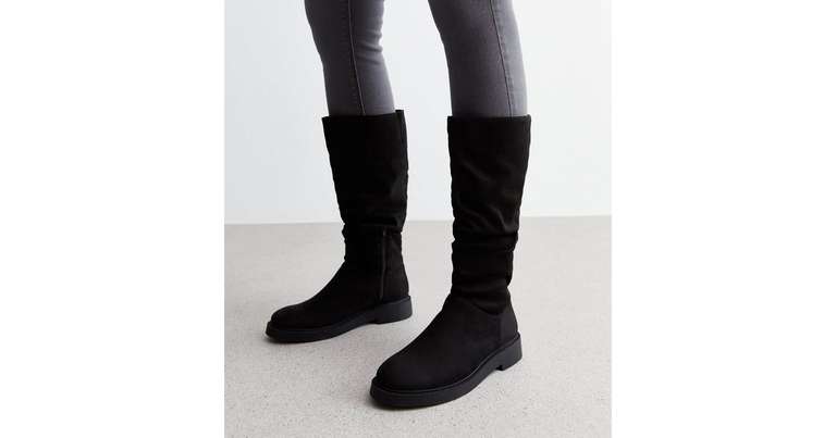 Wide Fit Black Suedette Slouchy Knee High Boots. £1.99 click and collect UK sizes 4,5,6