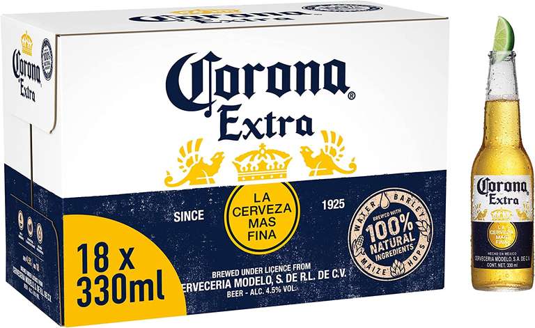 Corona Extra Mexican Lager Beer Bottle, 330ml (Pack of 18) - £15 @ Amazon