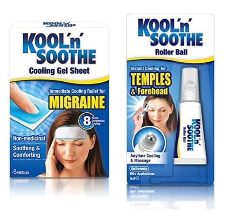 KOOL'n'Soothe Migraine & Roller Ball - Official Manufacturer Bundle - Cooling Gel Sheet for immediate Relief from migraine. Roller Ball