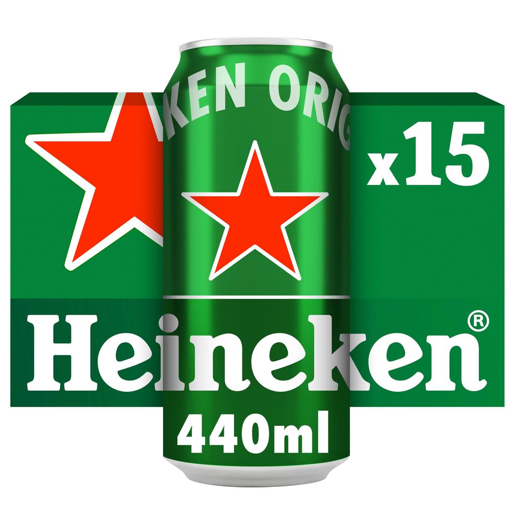 Heineken Lager Beer Cans, 15 x 440ml - ABV 5% - Save at Checkout £10.40 With S&S