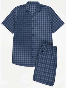 Blue Short Sleeve Checked Short Pyjamas £6 free click and collect at George (Asda)