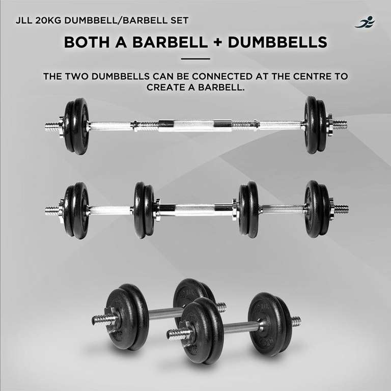 JLL 20kg Cast Iron Dumbbell/Barbell Set (UK Mainland)