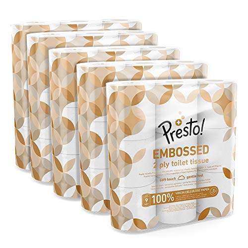 Amazon Brand - Presto! 2-Ply Embossed Toilet Tissues Rolls, 45 Rolls (5 x 9 x 200 sheets) £12.19 at Amazon