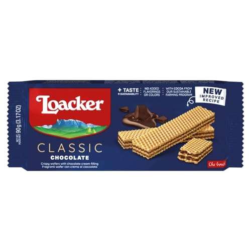 Loacker Classic Chocolate Flavour Italian Wafer Biscuits, 4 x 90g (5% + S&S £3.09/£2.75)