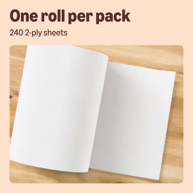 Our Essentials by Amazon Kitchen Towel Jumbo Roll 1 Pack, 2-Ply, 240 ...