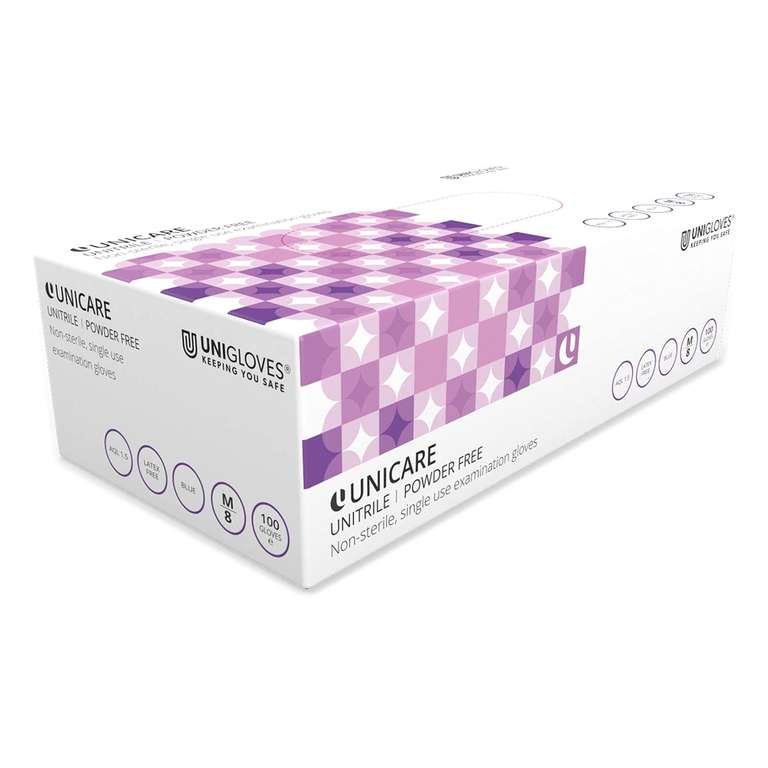 Unigloves Unitrile GS0053 Examination - Multipurpose, Powder Free and Latex Free Disposable Gloves, Box of 100 Gloves (M/L/XL)