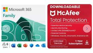 Microsoft 365 Family 12 Months / 6 People and McAfee Unlimited Devices £49.99 @ Argos