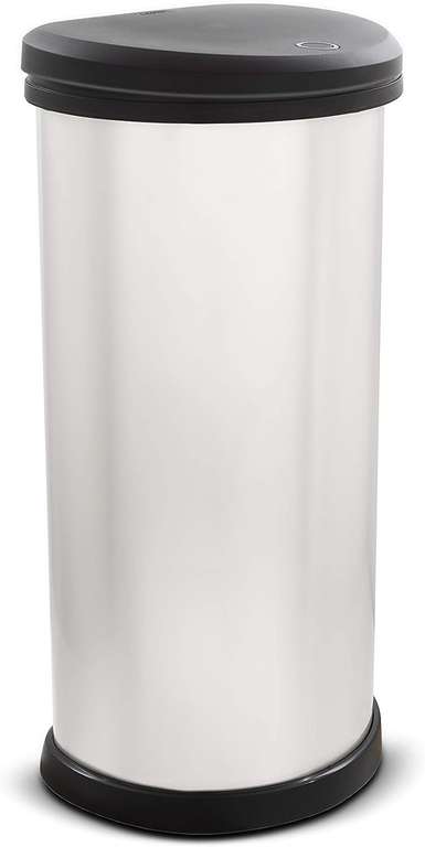 Curver Metal Effect Kitchen One Touch Deco Bin, Silver, 40 Litre