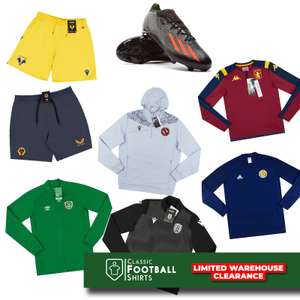 Warehouse Clearance Up to 75% Discount on Football Tops, Shorts, Jackets & Boots + Extra 10% With Code
