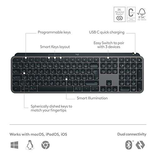 Logitech MX Keys S Wireless Keyboard QWERTY UK English - Graphite - £89.99 @ Amazon