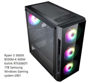 Ryzen 5600X + RTX3060TI + B550M + Samsung 1TB NVME + Windows 10/11 Gaming system £901 at Palicomp