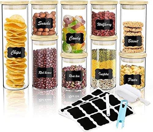 QIZENME Glass Storage Jars with Bamboo Lids 9 Pack with voucher - Fantasy Manor FBA