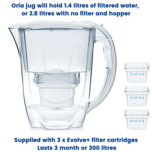 Aqua Optima Oria 2.8L Water Filter Jug & 3 x 30 day Evolve+ Filter Cartridges £12.50 @ Amazon