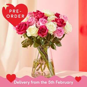 Moonpig+ members for 18 roses delivered before v Day or + £2 on VDay W/Code