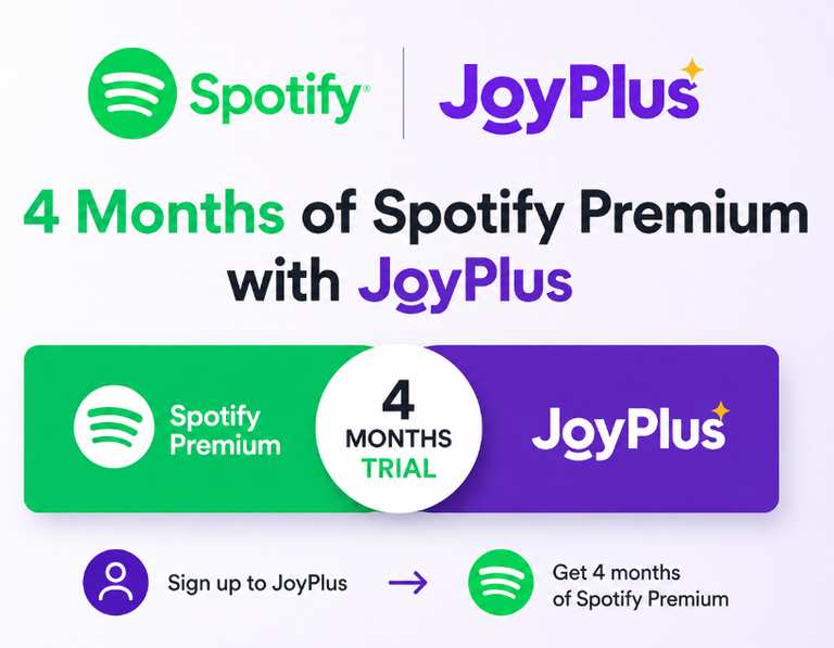 Free 4 Month Trial Of Spotify Premium For Joyplus Members (New Customers) + Free Delivery No Minimum Spend Sitewide