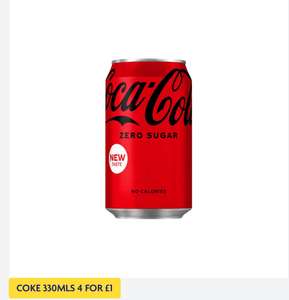 Coca Cola Zero 330ml Cans 4 for £1 in store (Nationwide)