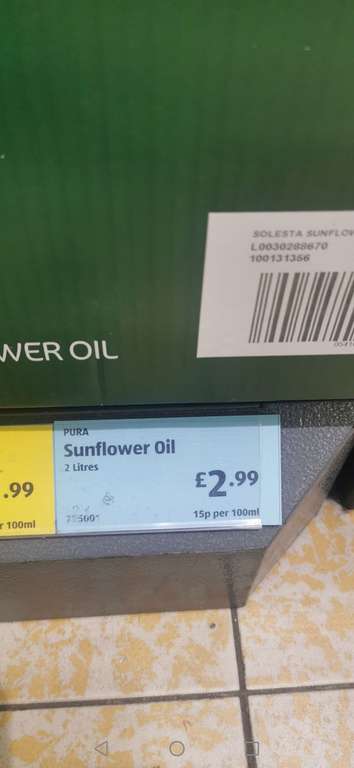 Pura Refined Sunflower Oil 2 litre - £2.99 @ Aldi Hall Green