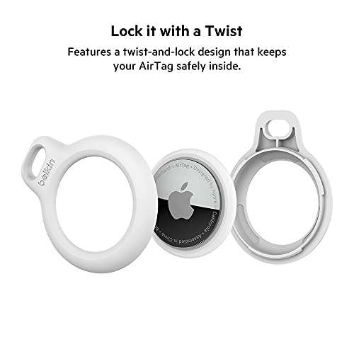 Belkin F8W973 AirTag Case with Key Ring (Secure Holder Protective Cover for Air Tag with Scratch Resistance Accessory) - White