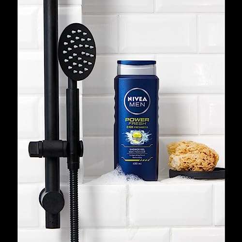 6 x NIVEA MEN £7.20 S&S Power Fresh Shower Gel Moisturising Body Wash with Aloe Vera, All-in-1 Shower Gel for Men, Energising