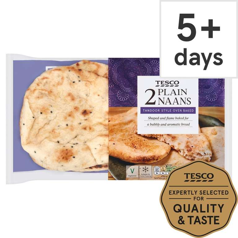 Tesco 2 Plain/Garlic & Coriander Naan Breads Clubcard price