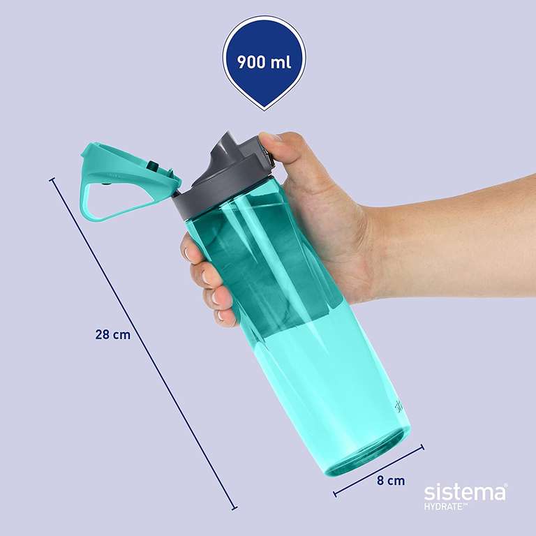Sistema Tritan Adventum Water Bottle 900ml Leak Proof Water Bottle with Push Button Lid BPA Free Assorted Colours