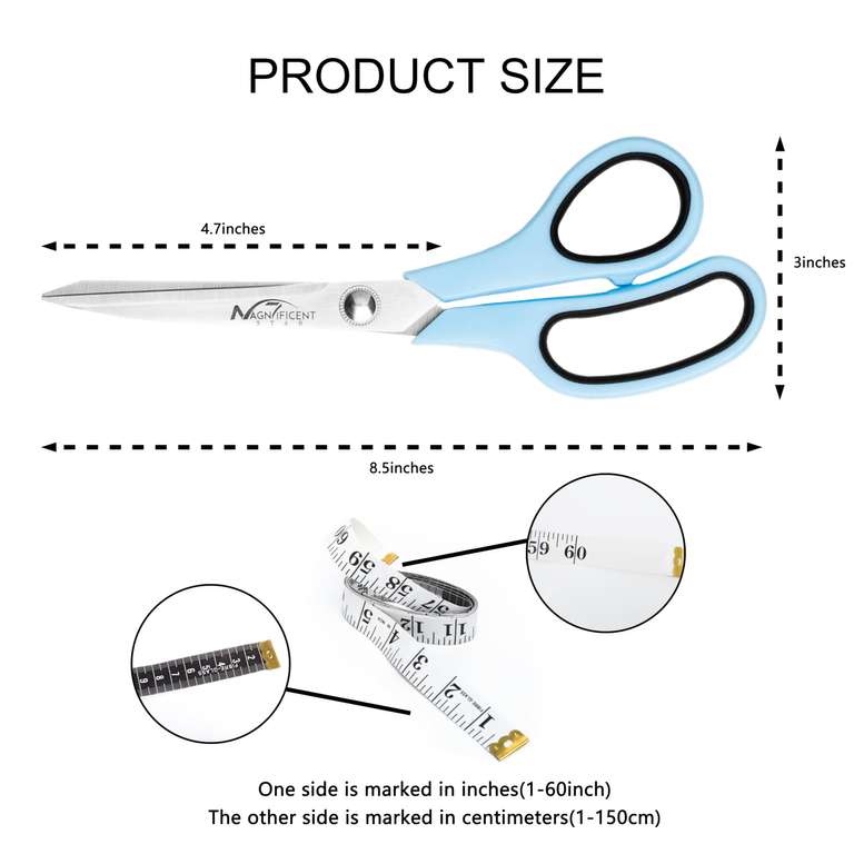 MAGNIFICENT 3pk Scissors 8" Multi-Purpose Scissors + 1.5m/60in Soft Tape Measure, TPR Soft Grip Handles Sold By MAGNIFICENT 7 STAR / FBA