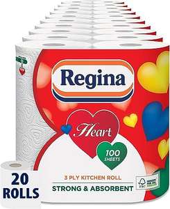 20x Regina Heart 3 ply Kitchen Rolls (71p per roll, approx) £16.19 S&S + 10% Voucher On 1st S&S