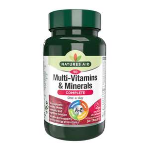 3 Month Supply Natures Aid Vegan Multivitamins and Minerals, 90 Count - £3.07 with Max S&S + 15% Voucher