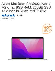 Apple MacBook Pro 2022, Apple M2 Chip, 8GB RAM, 256GB SSD, 13.3 Inch in Silver, MNEP3B/A
