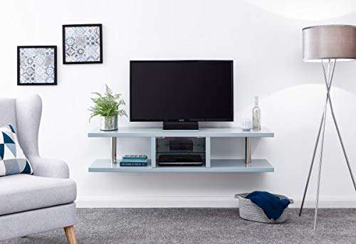 GFW High Gloss Wall Mounted Floating TV Unit for Television & Media, Grey, 35 x 150 x 32 cm