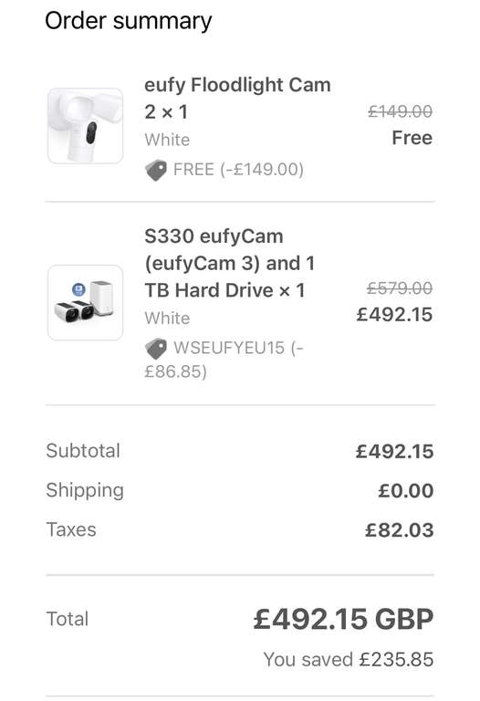 EUFY Fan Fest Deals S330 eufyCam 3 and 1TB Hard Drive + free floodlight cam worth £149.99 for £ 529 using voucher @ Eufy