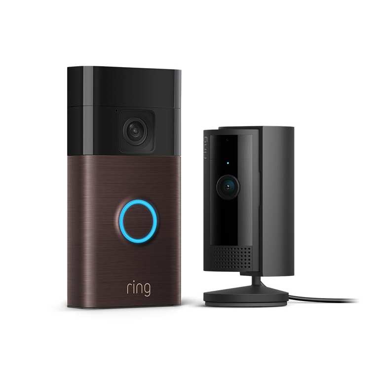 Ring Battery Video Doorbell (Venetian Bronze) + Ring Indoor Camera (Black) - with Prime