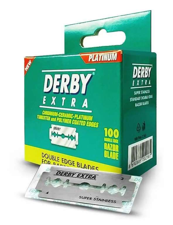 Derby Extra Double Edge Safety Razor Blades, Silver, 100 Count (Pack of 1),Package May Vary