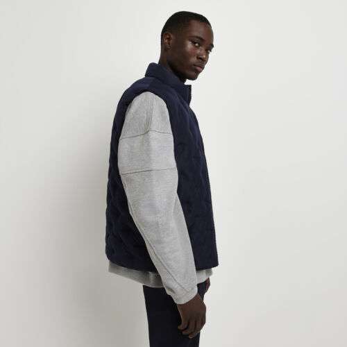 River Island Mens Puffer Gilet Navy Regular Fit Quilted Casual Outerwear - RiverIsland/Ebay