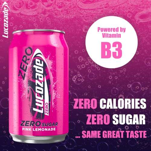 Lucozade Zero Fizzy Drink, Pink Lemonade Flavour 330ml Cans - 6 Pack £2.55 S&S
