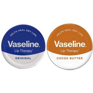 Vaseline Lip Therapy Original or Cocoa Butter 20g Tin - 89p @ Amazon