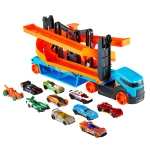 Hot Wheels Lift & Launch Hauler Playset with 10 Die-Cast Vehicles