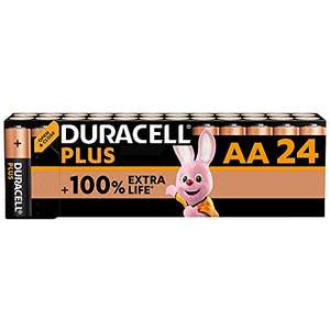 Duracell Plus AA Batteries (24 Pack) - Alkaline 1.5V - Up To 100% Extra Life - 0% Plastic Packaging