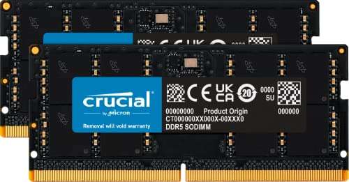 Crucial RAM 32GB Kit (2x16GB) DDR5 4800MHz CL40 Laptop Memory CT2K16G48C40S5 - £120.99 @ Amazon