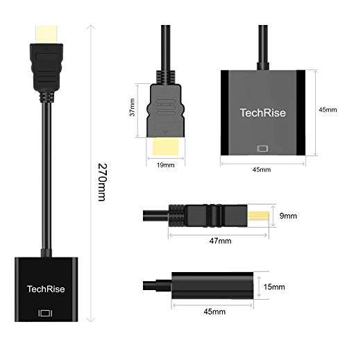 TechRise HDMI to VGA Adapter Cable, Gold Plated 1080P HD Monitor Adapter, Sold by Yellowdog-EU FBA
