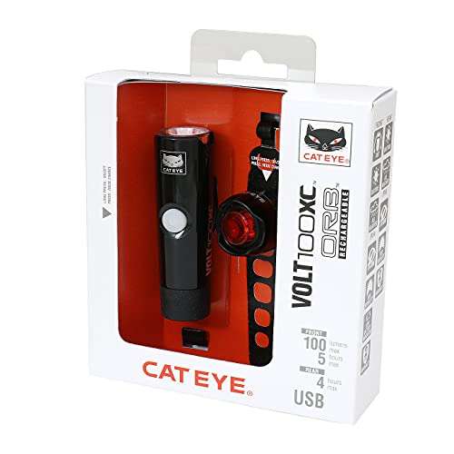 CatEye Volt 100 XC/Orb Rechargeable Light Set For Bicycle, Black, One Size