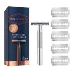King C. Gillette Double Edge Safety Razor for Men, 5 Platinum Coated Double Edge Razor Blades, Gifts for Men