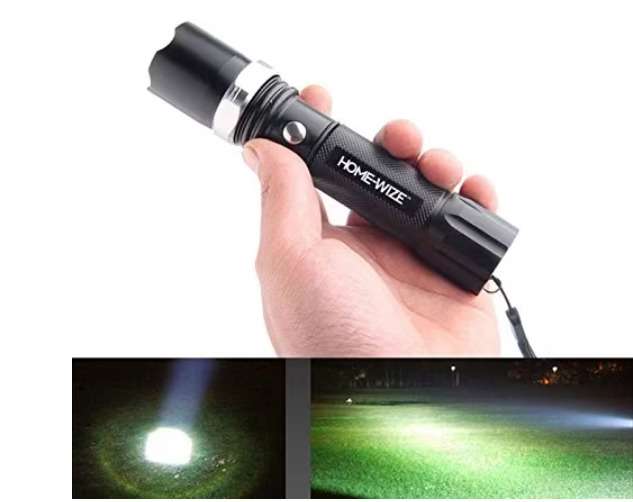 Adjustable Focus XPE Led Police Tactical Flashlight Torch by Home-Wize. 3 Modes, 220 lumens, Black