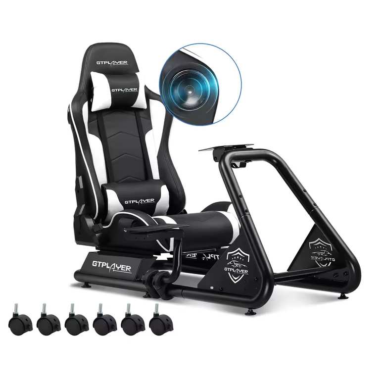 GTPLAYER Racing Simulator Cockpit with Seat + Multi-function Adjustable Gaming Wheel Stand for G25 G27 G29 w/code + PayPal@GTPLAYER UK Store