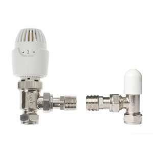 Drayton RT212 White Angled Thermostatic TRV & Lockshield 15MM X ½", £9.99, free collection @ Screwfix
