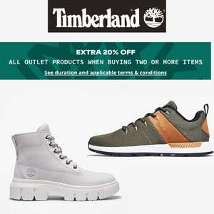 Extra 20% off Outlet (Already Up to 50% off) when you buy 2 products + Extra 11% off with code + Free Click and collect - @ Timberland