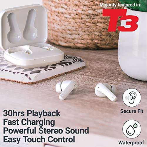 MAJORITY Tru 1 Bluetooth 5.3 Earbuds, IPX7 Waterproof, Quick Charge, Touch Control, 30 Hour Playtime Earpods, Sold By IZilla / FBA
